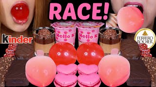 ASMR CHOCOLATE PINK RACE VALENTINES DAY SPECIAL BIG BOBA BALL PEACH ICE CREAM FERRERO CAKE CUP [upl. by Cort]