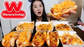 EXTRA CHEESY Wienerschnitzel Chili Cheese Hot Dogs amp Fries Bacon Ranch Cheesy Fries  Mukbang Asmr [upl. by Felder]