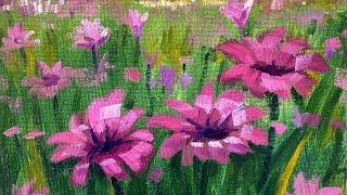 How to Paint Oil Painting  Wild Flowers Tutorial for Beginners Step by Step [upl. by Dhiren]