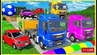 Double Flatbed Trailer Truck vs Speedbumps Train vs Cars BeamngDrive  Flatbed Trailer [upl. by Aissatan773]