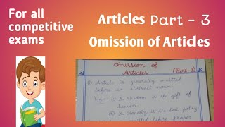 English grammar  Articles Omission of articles  part 3 [upl. by Whyte]