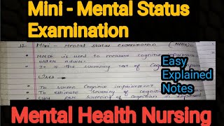 Notes Of Mini  Mental Status Examination in Mental Health Nursing Psychiatric in Hindi [upl. by Celinda293]