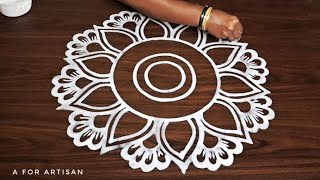 2 Types Simple Round Flower Rangoli Design for Manabasa🌺 Special Alpona Designs for FESTIVAL 🌷 [upl. by Buzz]