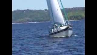 Bayfield B32C sailing with reefed main and staysail [upl. by Mialliw]