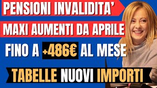 PENSIONI INVALIDITA DA APRILE CAMBIA TUTTO👉🏼TABELLE NUOVI IMPORTI CON GROSSI AUMENTI FINO A 486 [upl. by Elena]