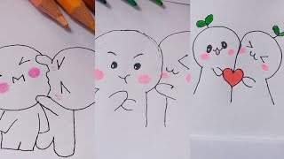 Cute sticker drawing step by step  How to draw cute couple  Easy drawing drawing [upl. by Nuli]