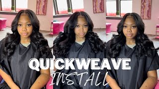 HOW TO QUICKWEAVE WITH LAYERS and CURLS MIDDLE PART DETAILED [upl. by Atinomar]