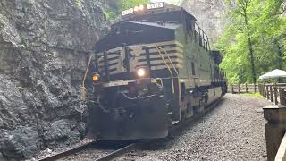 Norfolk Southern at Natural Tunnel State Park Duffield Virginia With Friendly Conductor [upl. by Lonny]