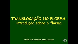 Aula 1 TRANSLOCAÇÃO NO FLOEMA introdução sobre o floema [upl. by Artima]