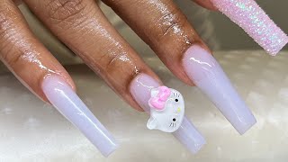 MILKY WHITE Nails  Long COFFIN Nails Acrylic Nails Tutorial [upl. by Slack]