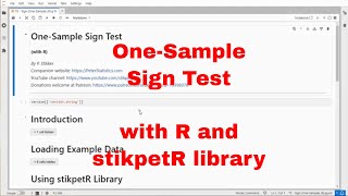 R  OneSample Sign Test with stikpetR [upl. by Ayikahs664]