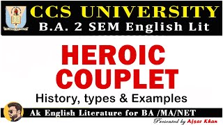 Heroic Couplet  Heroic Couplet In Hindi  Heroic Couplet In English Literature BA 2 CCSU Meerut [upl. by Haran7]