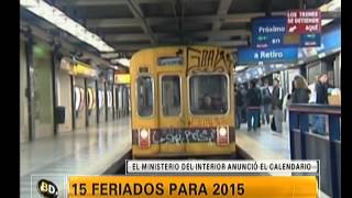 Los feriados que se vienen en el 2015  Telefe Noticias [upl. by Anderea]