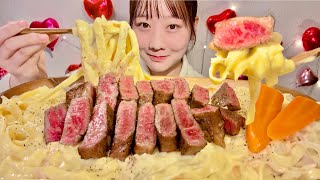 ASMR Carbonara and Wagyu Steak【Mukbang Eating Sounds】【English subtitles】 [upl. by Lucilla467]