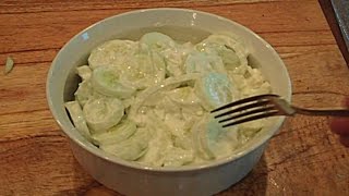 Cucumber Onion Salad SUGAR FREE Sour Cream apple cider vinegar Summer cook out dish tutorial how to [upl. by Kendry]