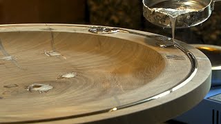 Wood Turning  Walnut Platter with Pewter inlay [upl. by Finbar]