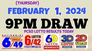 Lotto Result Today 9pm draw February 1 2024 649 642 6D Swertres Ez2 PCSOLotto [upl. by Cirtemed]