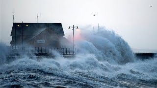 UK Weather Waves breach seawall in Bude North Cornwall amid coastal flood warnings [upl. by Aehs]