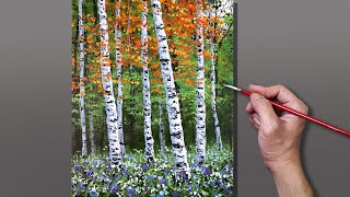 Acrylic Painting Forest Birch Trees Landscape [upl. by Keithley472]