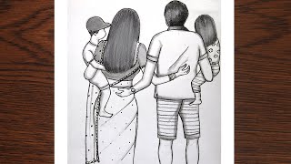 Traditional Family Drawing Very Easy  How to Draw a Family Picture Very Easy Easy Drawing [upl. by Airenahs]