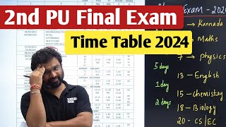 2nd PUC Exam Final Time Table 2024  2nd PUC Timetable 2024 [upl. by Capwell]