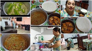 UM TOUR ARRUMANDO MINHA CASA E PREPARANDO O MEU ALMOÇO FEIJÃO VERDE COM MAXIXE QUIABO E BACALHAU [upl. by Anawot538]