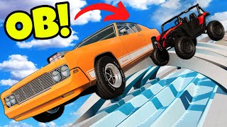 Using WEIRD Cars to Survive Downhill Stunts with OB in BeamNG Drive Mods [upl. by Ocirnor]