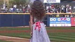 9 Year Old Athena Creese singing the National Anthem at a 2010 MLB Spring Training Game [upl. by Culver]