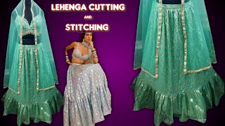 Easy lehenga stitching  How to make lehenga at home  Lehenga cutting and stitching [upl. by Beedon]