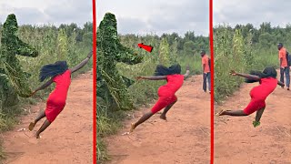 She nearly Twisted her Feet from the SCARE Bushman Prank Scaring People [upl. by Ancier]