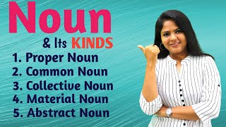 Noun and its kinds  Proper Common  Collective  Material  Abstract  In ENGLISH GRAMMAR [upl. by Baten]