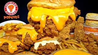 ASMR MUKBANG POPEYES CHICKEN SANDWICH FRIED CHICKEN NUGGETS MAC N CHEESE amp FRIES  WITH CHEESE [upl. by Yenobe652]