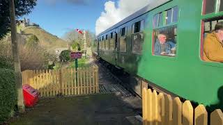 Swanage railways T3 563 steams out of corfe castle bound for norden 6th of January 2024 [upl. by Nalced]