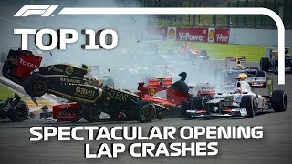 Top 10 Spectacular Opening Lap Crashes in F1 [upl. by Atinehs]