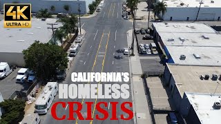 Californias Homeless Crisis 2024  4K Aeiral Footage Los Angeles CA [upl. by Avera911]