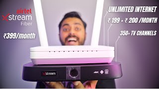 Airtel Xstream Fiber 399month 199200  Unlimited Internet  TV Channel Full Review Installation [upl. by Gelhar]