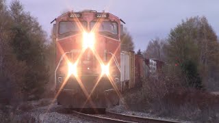 Two Gevos Lead a Long Manifest Train CN 507 thru Sackville NB [upl. by Ocsirf324]