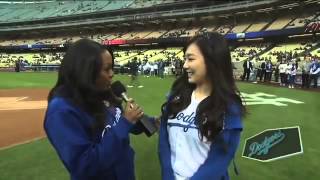 Tiffany SNSD Throws First Pitch for LA Dodgers 130506 [upl. by Suk]