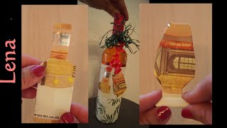 💶 Geld Glas Flasche falten als Geschenk einpacken 😅 Money folding origami 🍹 Bottle wraping [upl. by Fitzger]