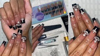 HOW TO APPLY PRESS ON NAILS WITH GEMS  DIY NAIL TUTORIAL FOR BEGINNERS LONG LASTING NAILS [upl. by Desmond]