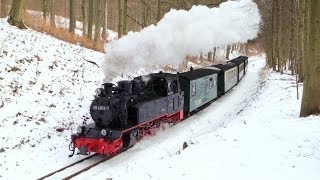 Rasender Roland im Winter 2013 Rügen Rügensche Kleinbahn RüBB RüKB BR99 99 4802 Паровозы [upl. by Katzman]