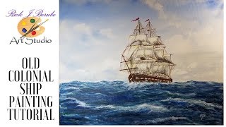 Colonial ship acrylic painting tutorial real time [upl. by Gathers]