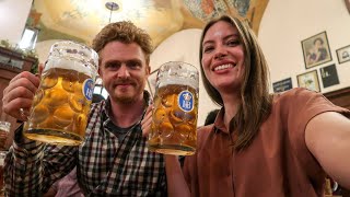 BAVARIAN BEER amp FOOD Tour in Munich Germany 🥨  Drinking in HOFBRÄUHAUS German Beer Hall 🍺 [upl. by Soloma]