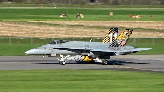 McDonnell Douglas FA18C Hornet Swiss Air Force departure amp Landings at Meiringen AirBase [upl. by Menendez362]