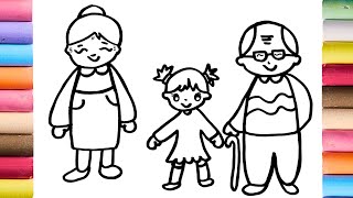 Grandparents and Granddaughter Drawing Coloring and Painting For Kids and Toddlers [upl. by Line]