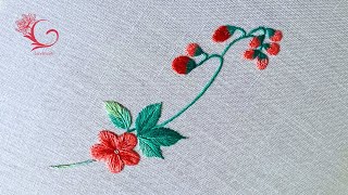 Simple Flower and Leaf Embroidery Tutorial for Beginners – Using Basic Embroidery Stitches [upl. by Letniuq]