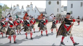 2023 Atholl Highlanders Parade march on led by Atholl Pipe Band at Blair Castle in Scotland [upl. by Aicnatsnoc]