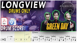 Longview DRUMS ONLY  Green Day  DRUM SCORE Sheet Music PlayAlong  DRUMSCRIBE [upl. by Nats541]