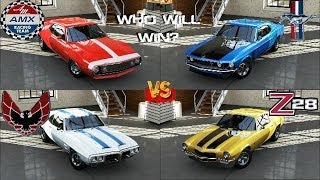 Forza 5  Boss Mustang 302 vs Camaro Z28 vs Javelin AMC vs Firebird Trans Am at Laguna Seca [upl. by Mount212]