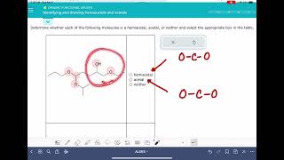 ALEKS Identifying and drawing hemiacetals and acetals [upl. by Retrac]